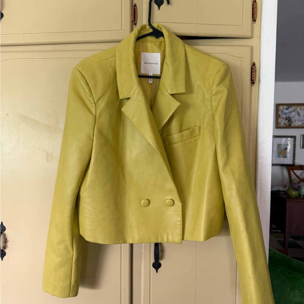 Avec Les Filles Lime Vegan Leather Blazer